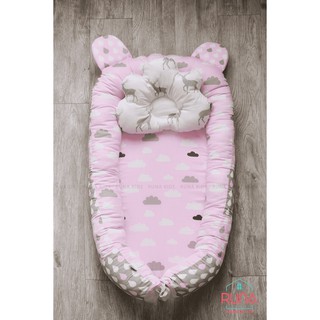 Nôi 2 MẶT kèm gối lót đầu Runakids MÂY- GIỌT NƯỚC HỒNG