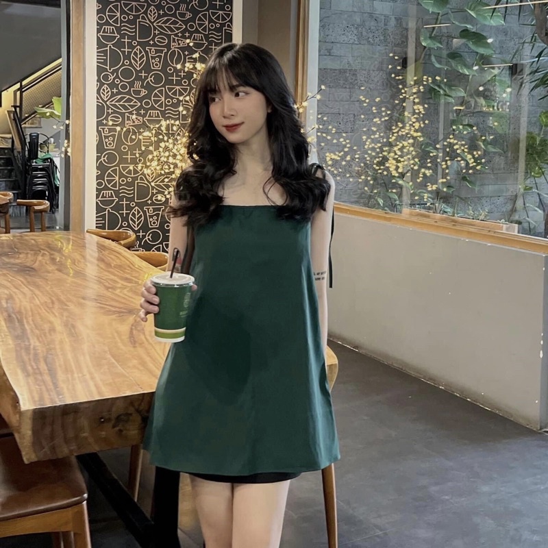 Áo Kiểu Nữ, Áo Hai Dây Thắt Nơ Chất Linen Co Giãn Nhẹ Dáng Babydoll Cực Basic Bảng Màu Trendy Hot Hit - Ivy Top