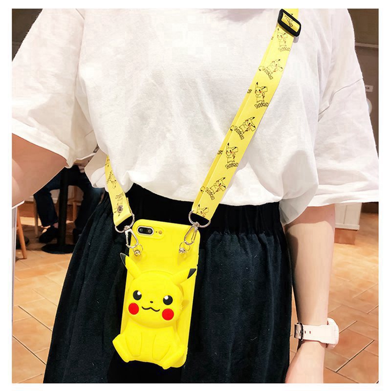 Ốp điện thoại dạng ví hình Pokemon có dây đeo cho Apple iPhone 11 Pro Max X XS XR XS Max SE 2020