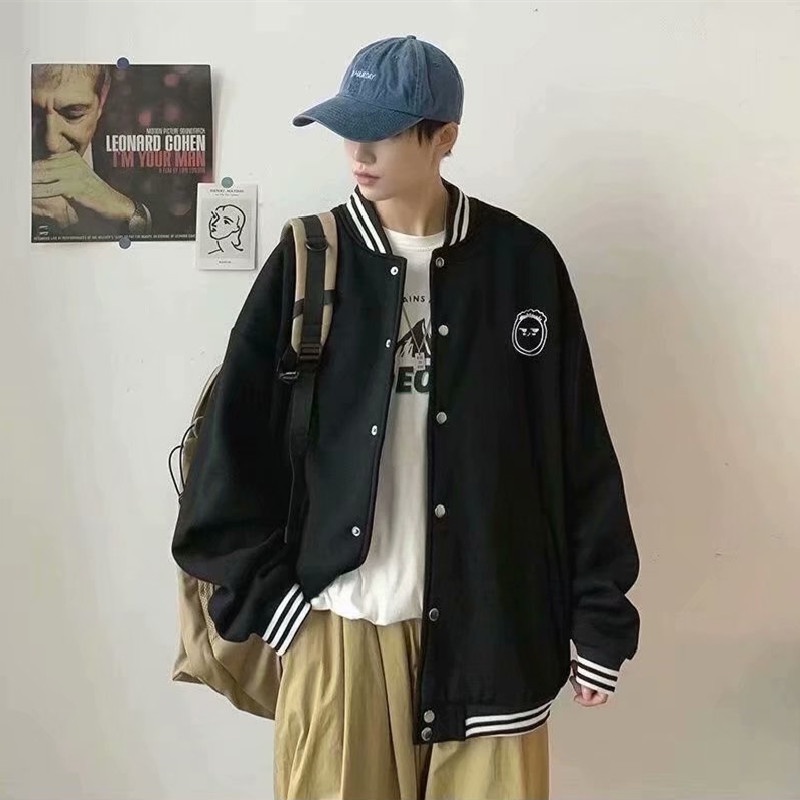 Áo khoác bóng chày dáng rộng thời trang hiphop đường phố 10 màu M-3XL