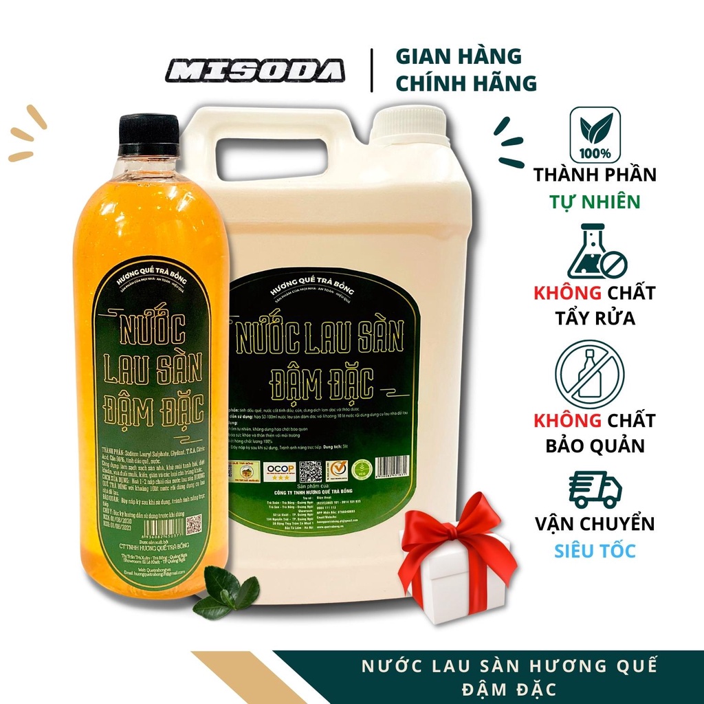 Nước lau sàn đậm đặc Hương Quế Trà Bồng 1000ml – 5000ml, thiên nhiên diệt khuẩn, xua đuổi côn trùng