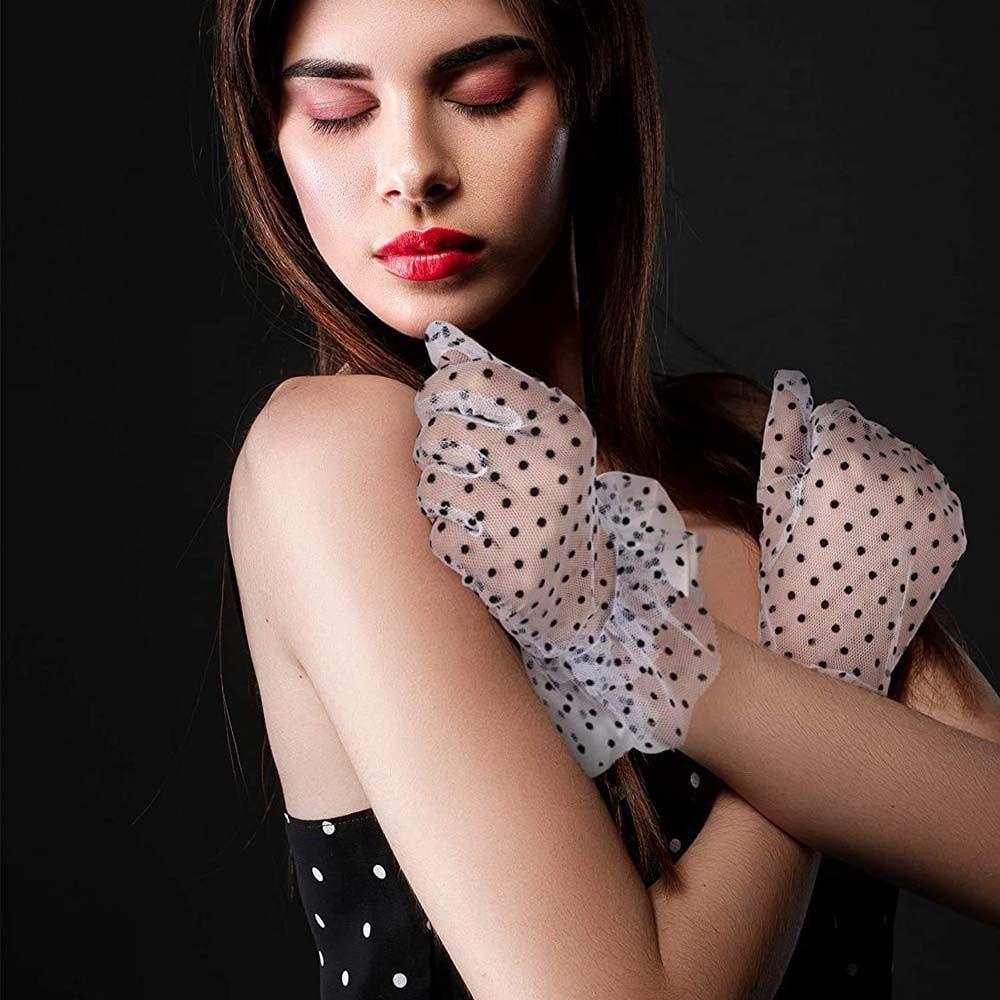 Găng Tay Lá Sen Ngắn Phối Ren Lưới Co Giãn Phong Cách Hàn Quốc WMES15H Cho Nữ