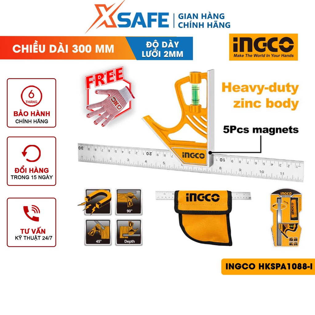 Thước nhôm xây dựng INGCO HSR530255 30cm có mực nước cân bằng, tay cầm đa năng thông minh, lưỡi thép không gỉ