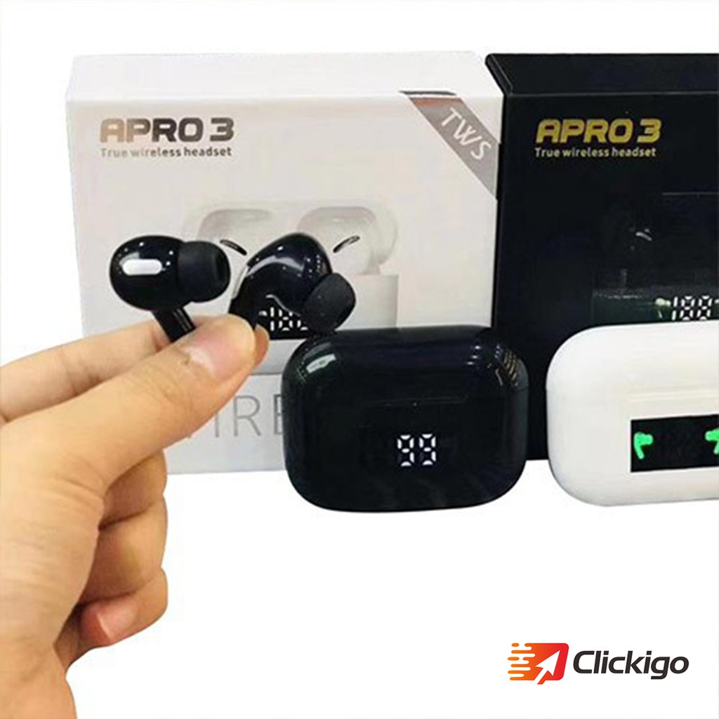 Tai nghe Blutooth Không dây Apro 3 True Wireless Công Nghệ 5.0 Kèm Đốc Sạc Cảm Biến Tự Động Kết Nối Màn Hình Led