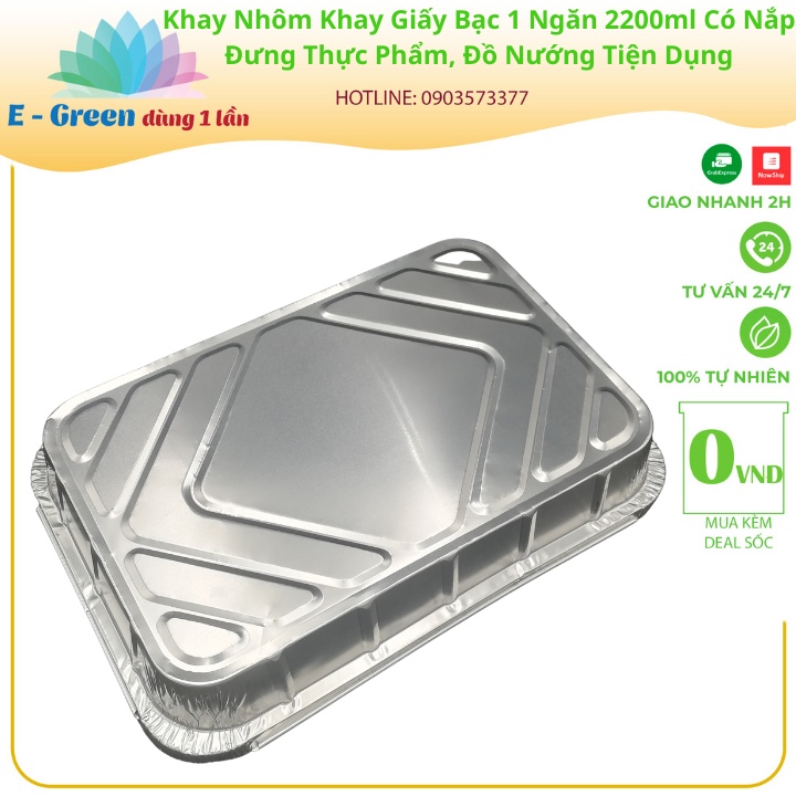 Combo 10 Khay Nhôm, Khay Giấy Bạc 1 Ngăn 2200ml Có Nắp, Đựng Thực Phẩm, Đồ Nướng,Tiện Lợi - Egreendùng1lần