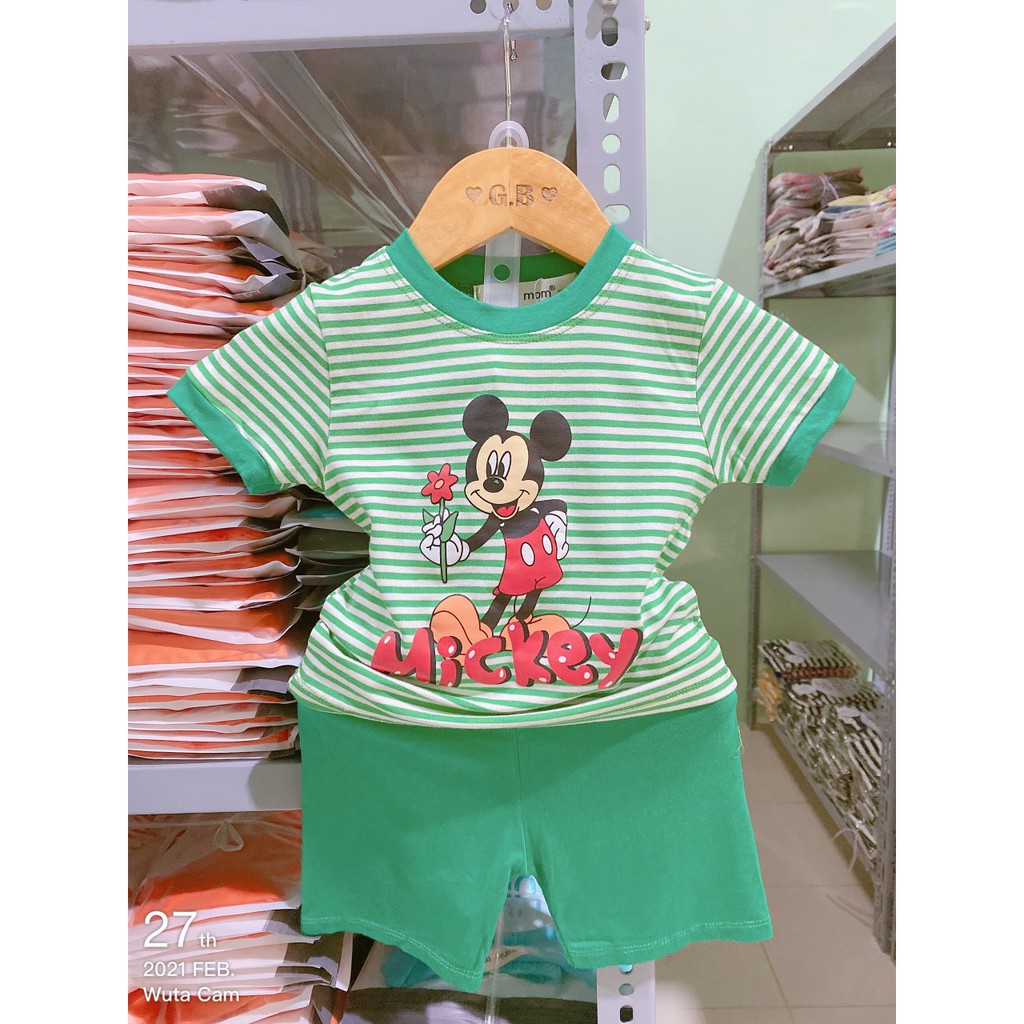 Quần Áo Trẻ Em - Bộ Cộc Tay Hàng Minky Mom In Hình Hoạ Tiết Sọc Micky 5-19kg