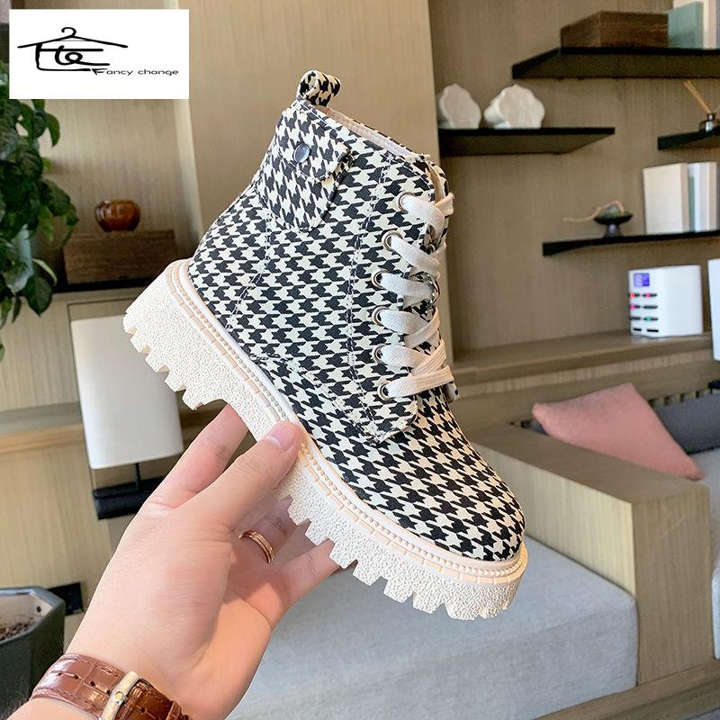 Giày bốt martin vải bạt cột dây đế dày Anh Quốc thời trang hè thoải mái dễ phối đồ thích hợp cho nữ 2022