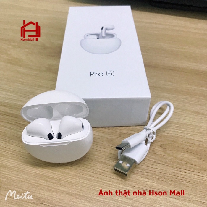 Tai nghe pro 6 bản cao cấp nhất, tai nghe bluetooth không dây HSON có mic, âm thanh vòm cảm biến định vị đổi tên