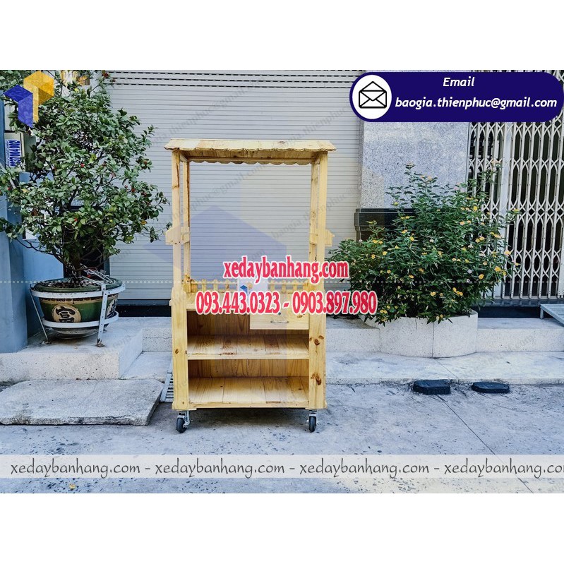 Xe đẩy bán hủ tiếu được làm bằn chất liệu gỗ Pallet cao cấp - xedaybanhang.com