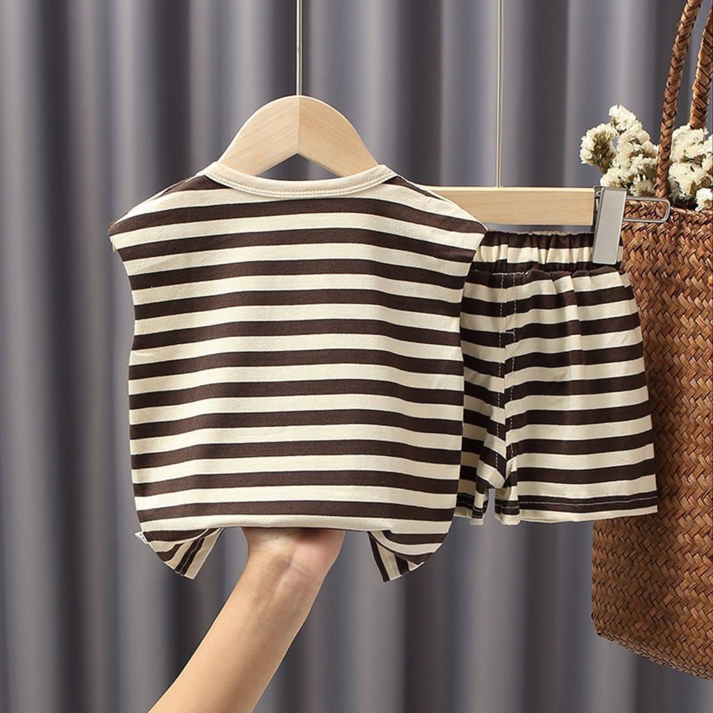 Bộ sát nách cho bé binbon kids, bộ ba lỗ cho bé trai bé gái chất thun cotton kẻ ngang Mickey cho bé từ 7-25kg