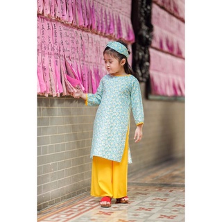 ÁO DÀI LINEN XANH HOA NHÍ