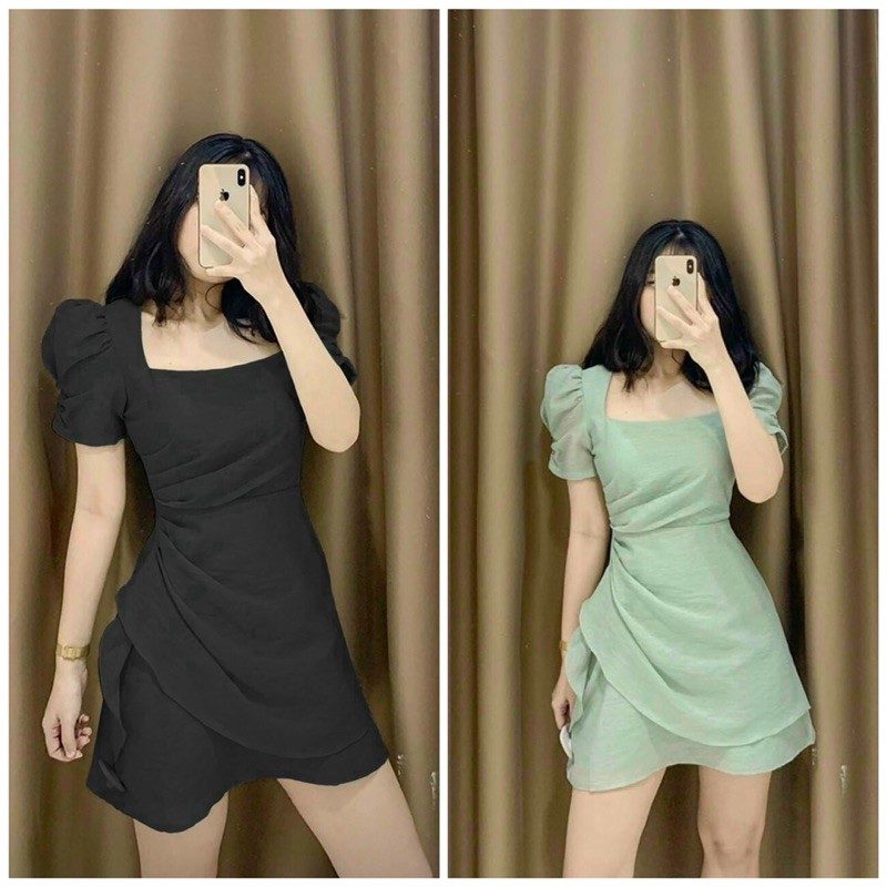 Đầm Đắp Vạt Chéo Nhún Eo 2 Màu Xinh Xắn(Xả Kho Kèm Ảnh Thật 100%)