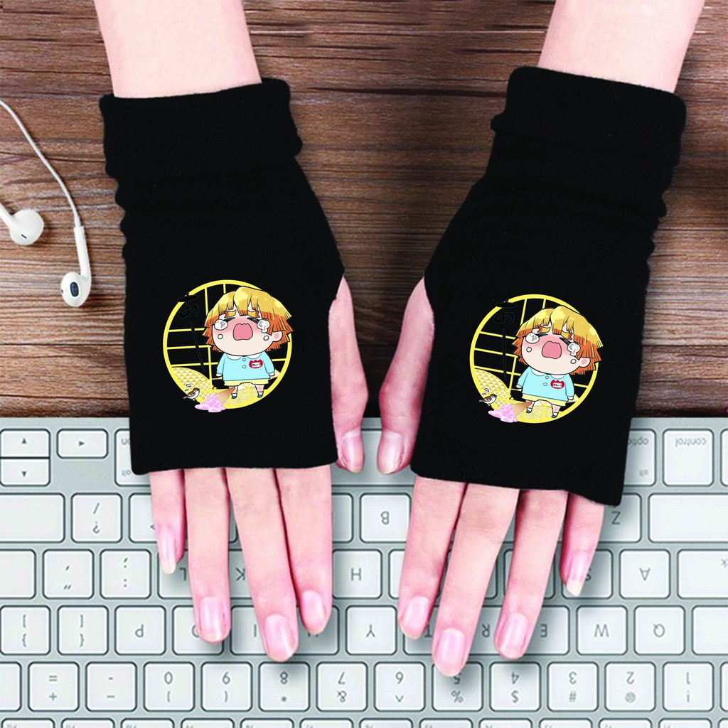 Găng tay len in hình Kimetsu no Yaiba Thanh Gươm Diệt Quỷ anime chibi thời trang nam nữ ấm áp m3
