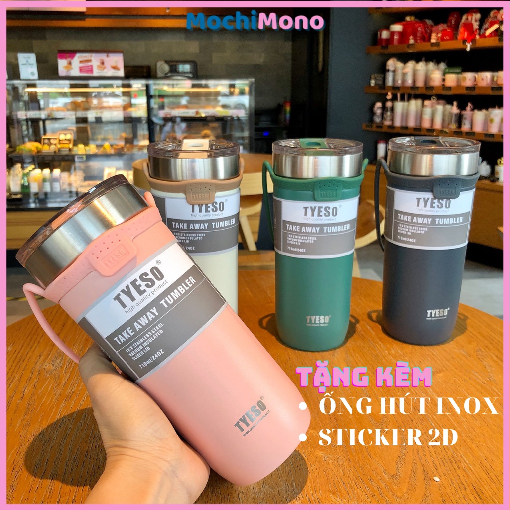 Cốc giữ nhiệt đựng cafe cao cấp tặng kèm ống hút có dây cầm di động dành cho dân văn phòng - MochiMono Store