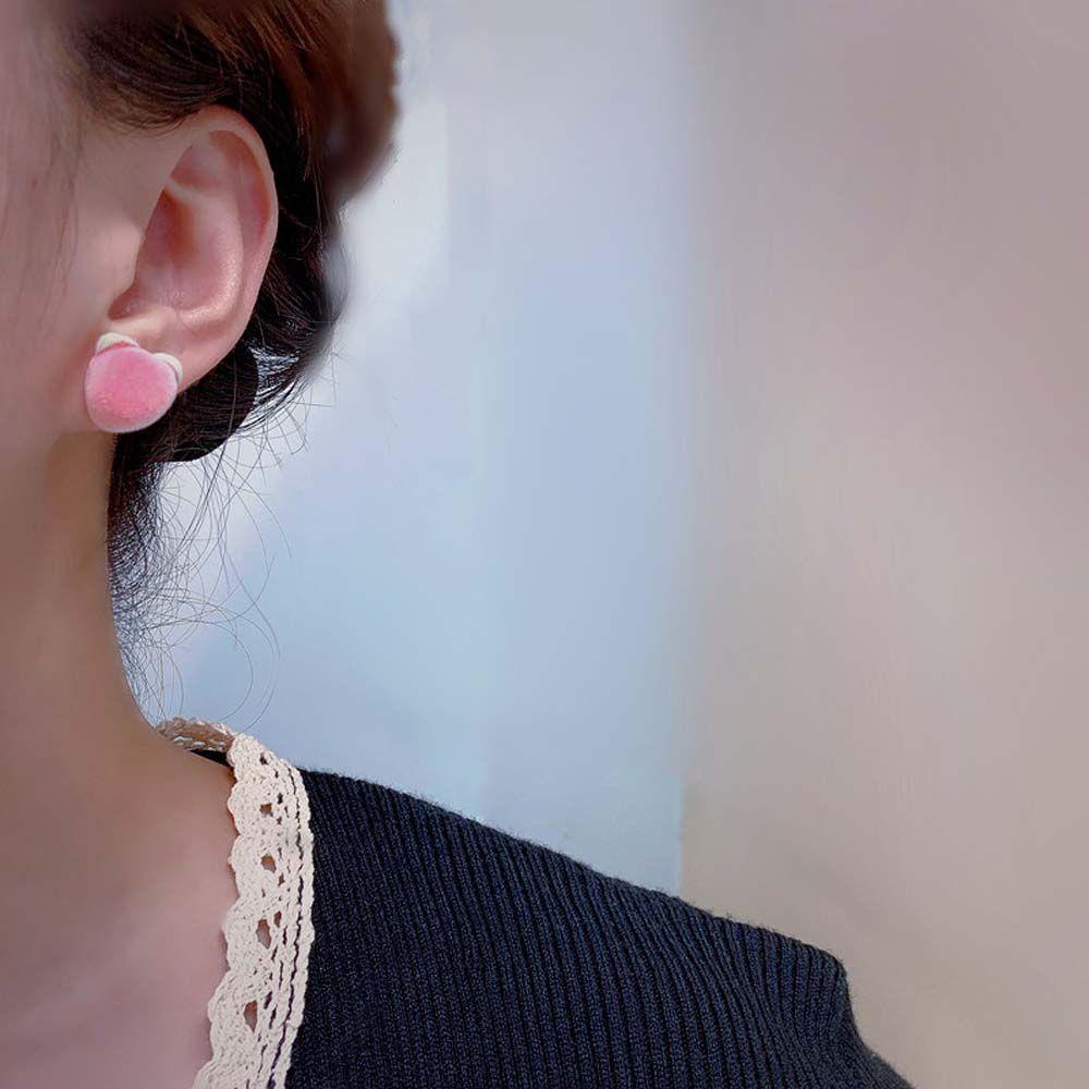 Bông Tai Xỏ Lỗ Họa Tiết Trái Đào Hoạt Hình Lấp Lánh Cá Tính Cho Nữ