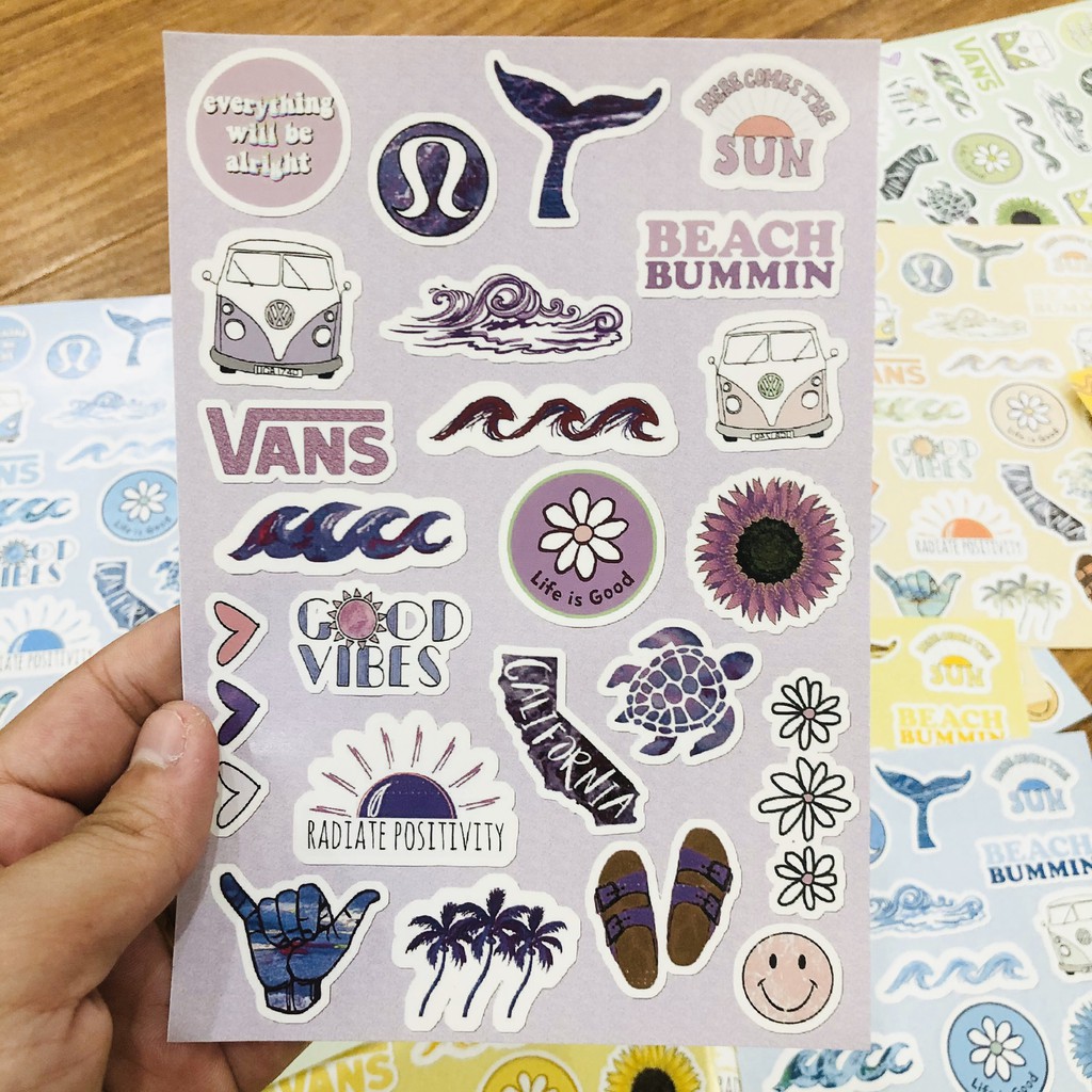 Tấm hình dán - Sticker Good Vibes 11x16cm 23 sticker, Anime trang trí sổ, vở, laptop, điện thoại, đàn..v..v.
