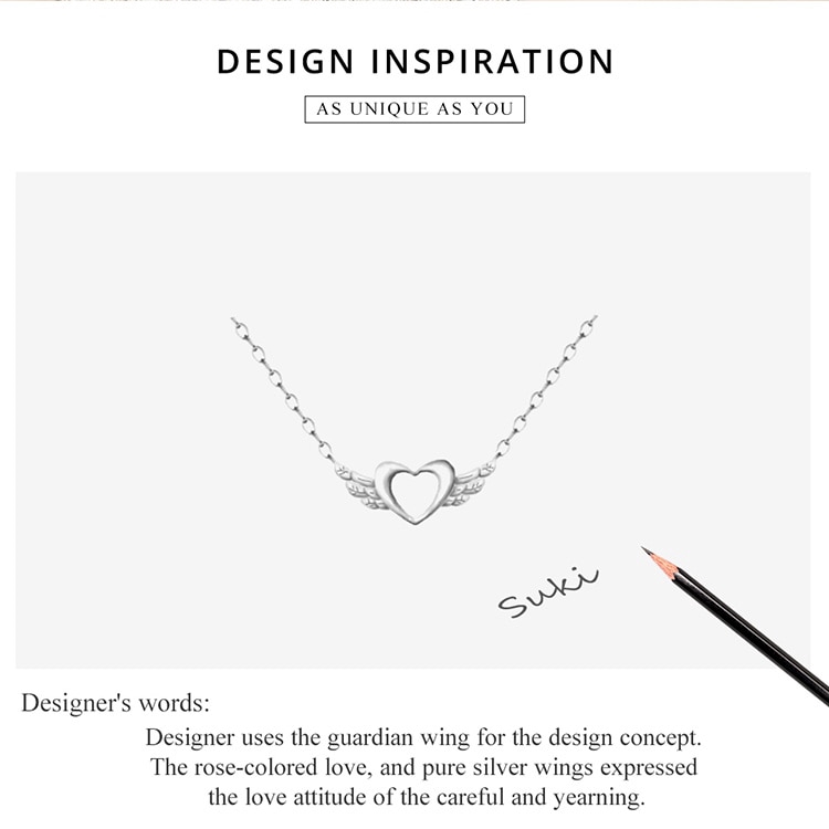 BAMOER Vòng cổ Bạc 925 Mặt Trái Tim Và Đôi Cánh Thời Trang Cho Nữ BSN162