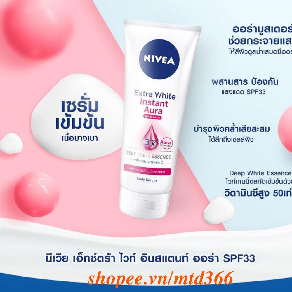 Serum dưỡng thể và giúp sáng da tức thì NIVEA Extra White Instant Aura SPF33 180ml