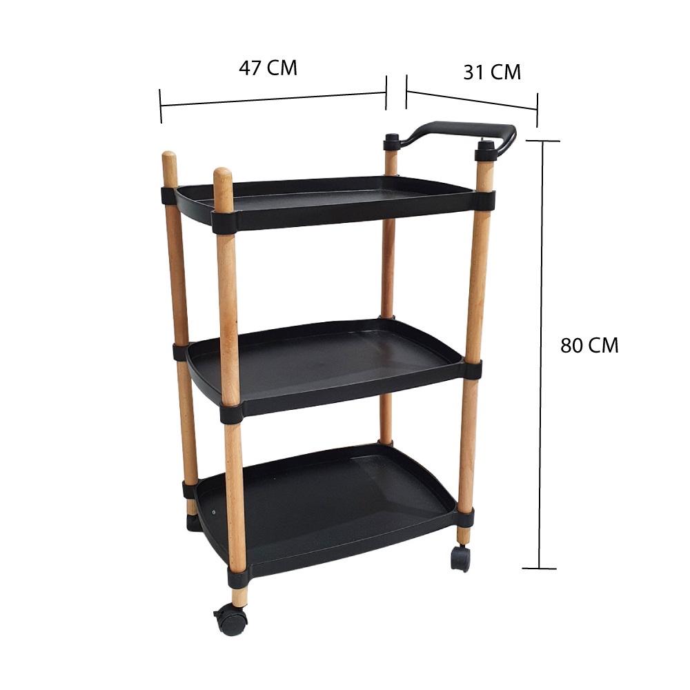 HomeBase STACKO Kệ để đồ 3 tầng bằng nhựa có bánh xe FOREST Thái Lan W47xD31xH80cm màu đen