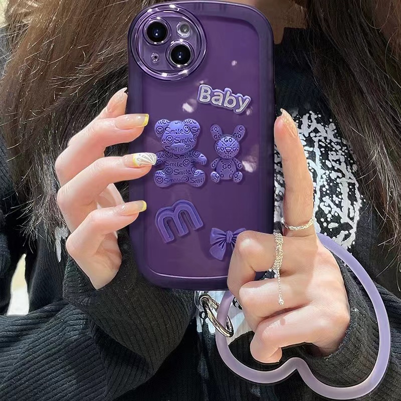 Casing Realme 11 9i 5 5s 5i 7i 2 Pro U1 C53 C55 C17 C21Y C25Y C1 C2 C11 C31 C20 C12 2020 C15 C25 C25S C35 C30 Narzo N53 20 30A 50A Prime Cute Purple Bowknot Letter Bear Rabbit ins Round Airbag Fine Hole Lens Protection Clear Soft Phone Back Case NKS 08