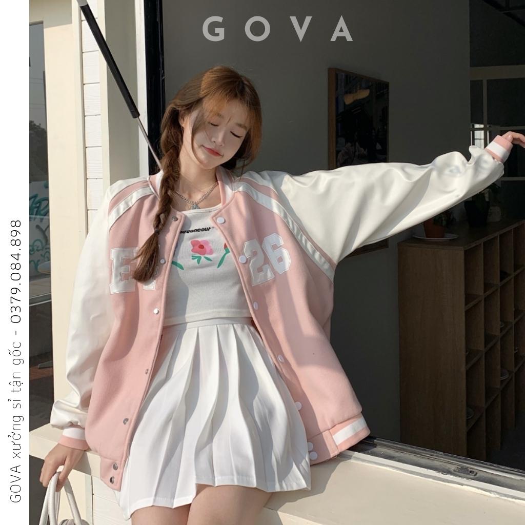 Áo Khoác Bomber F426 Chất Da Lộn Nam Nữ Ulzzang Unisex, Áo Khoác Kiểu Form Rộng Hình Thêu 2 Lớp Jacket GOVA