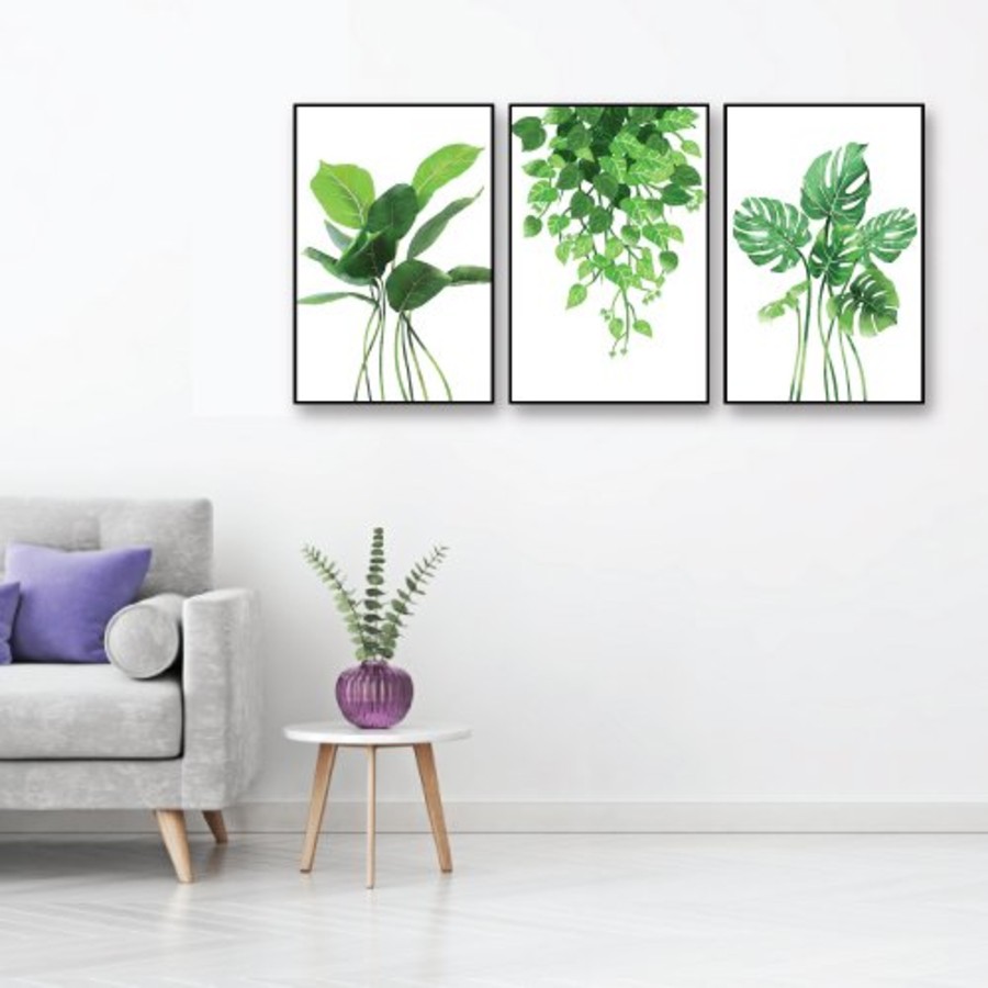 [HCM] Bộ 3 Tranh canvas giá xưởng - Tranh Treo Tường Lá Xanh Nhiệt Đới - Tặng kèm đinh đa năng không cần khoan tường
