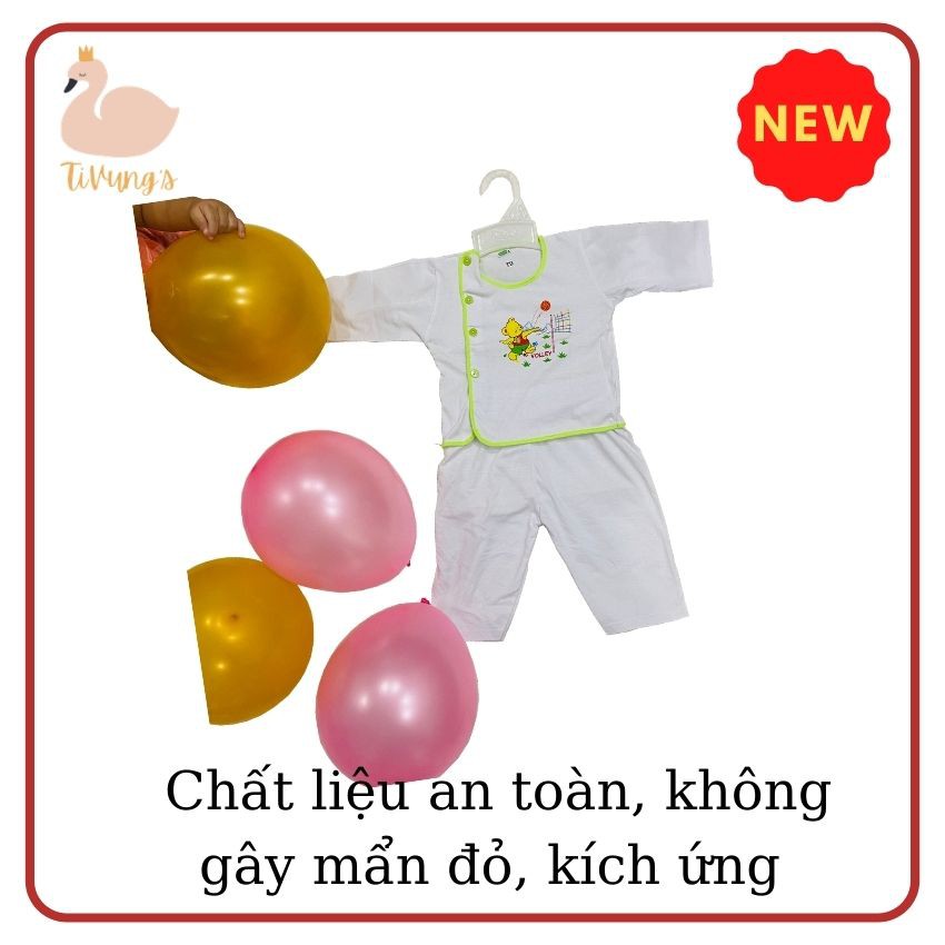 Đồ bộ trẻ em Sơ Sinh tay dài - màu trắng, thun cotton 100% mềm mịn, thoáng mát - Shop TiVung chuyên quần áo trẻ em