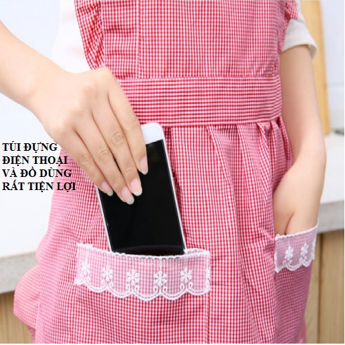 Tạp Dề Kẻ Phối Ren Cách Điệu, Có Túi Đựng Tiền và Điện Thoại, Chống Thấm Nước - Hàng loại  1 | BigBuy360 - bigbuy360.vn