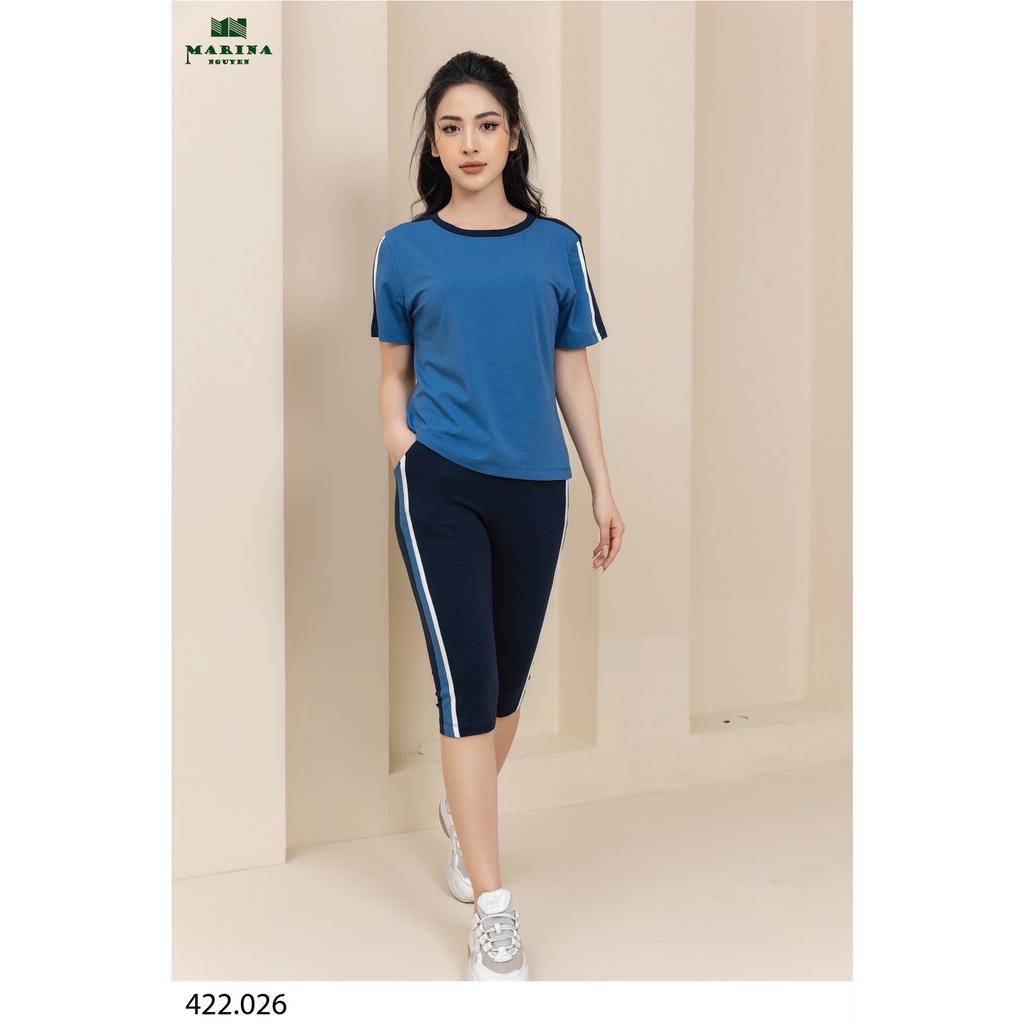 Đồ Bộ Nữ Mặc Nhà MARINA NGUYỄN, Thiết Kế Cổ Tròn, Tay Ngắn Độc Đáo, Vải Cotton Mềm Mịn, Thoáng Mát 422026