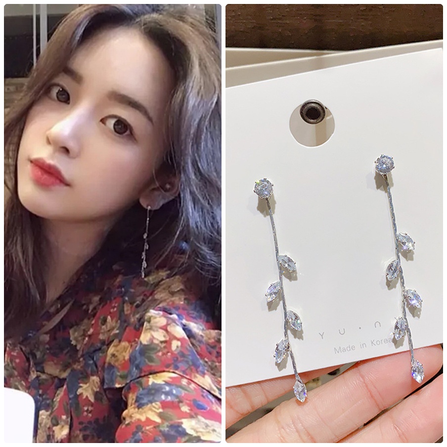 Khuyên tai tiệc dây lá đá nữ tính sang trọng DL326