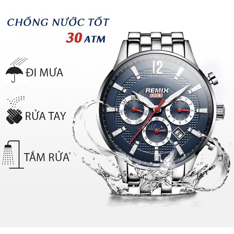 [HÀNG CAO CẤP] Đồng Hồ Nam REMIX Sang trọng – Dây Thép Không Ghỉ – Chống Nước Cực Tốt – Tặng Kèm pin dự phòng DH | BigBuy360 - bigbuy360.vn
