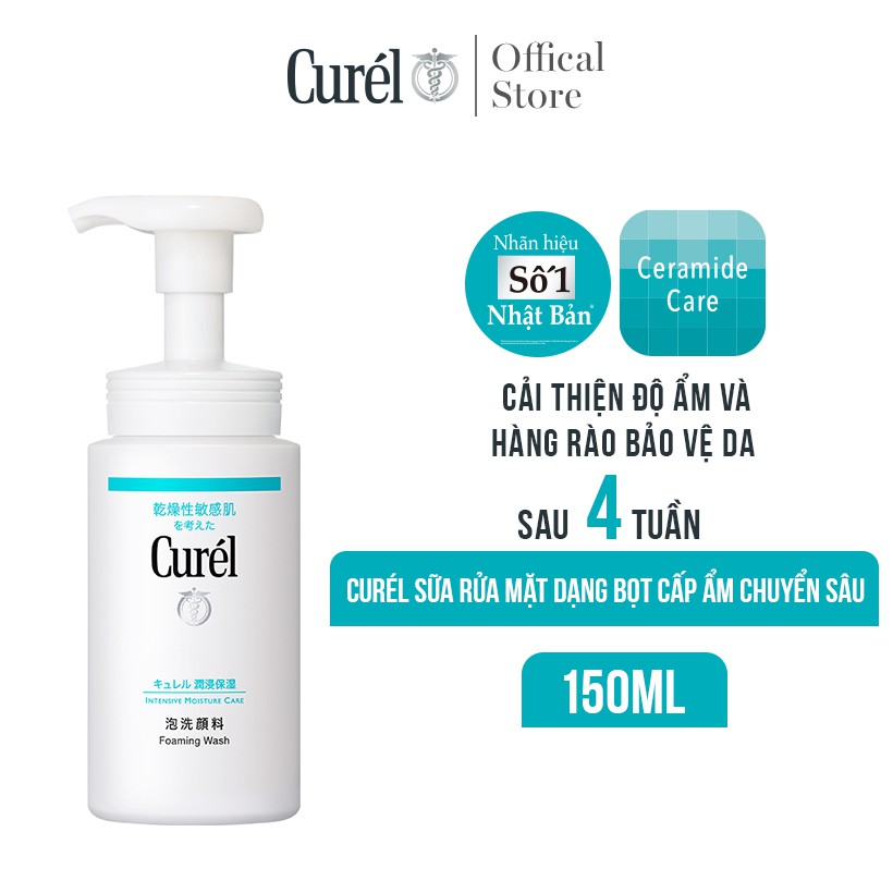 [Mã FMCGMALL -8% đơn 250K] Sữa Rửa Mặt Dạng Bọt Cấp Ẩm Chuyên Sâu Curel Intensive Moisture Care Foaming Wash 150ml