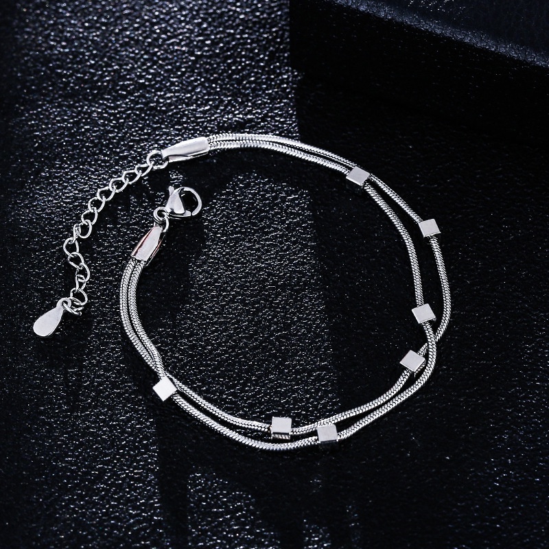 Vòng đeo tay hai lớp bằng thép titan hình vuông thời trang cho cặp đôi