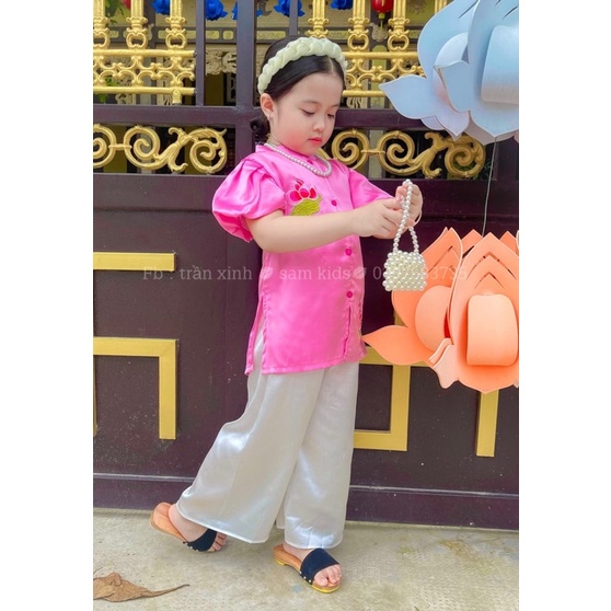 Bộ bà ba sen hồng, bộ đi chùa cho bé gái