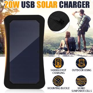 20W 5V Solar Panel USB Output Battery Charger Power Bank Camping Hiking Outdoor