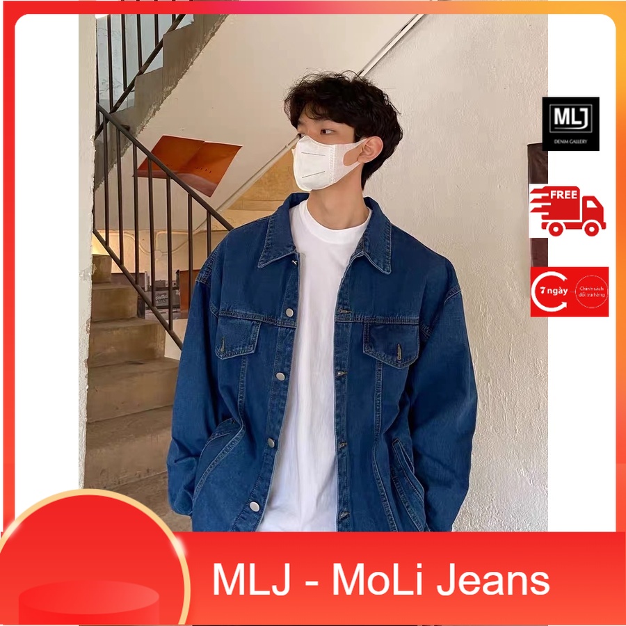 Áo khoác jeans nam đơn giản, màu xanh đậm MLJ 01