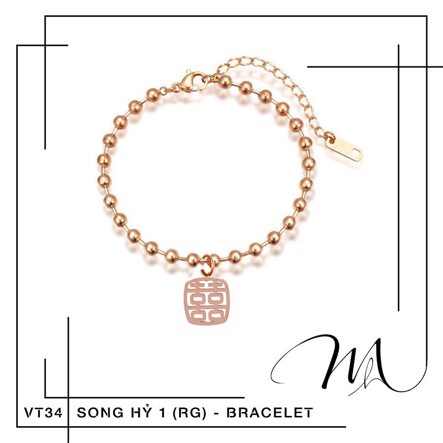 Lắc tay Titan bi cao cấp mặt chữ Song Hỷ may mắn - VT34