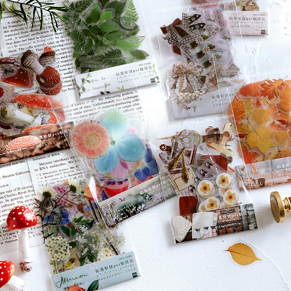 Sticker Dán Trang Trí Nhật Ký Bằng PVC Hình Hoa Lá Phong Cách Vintage