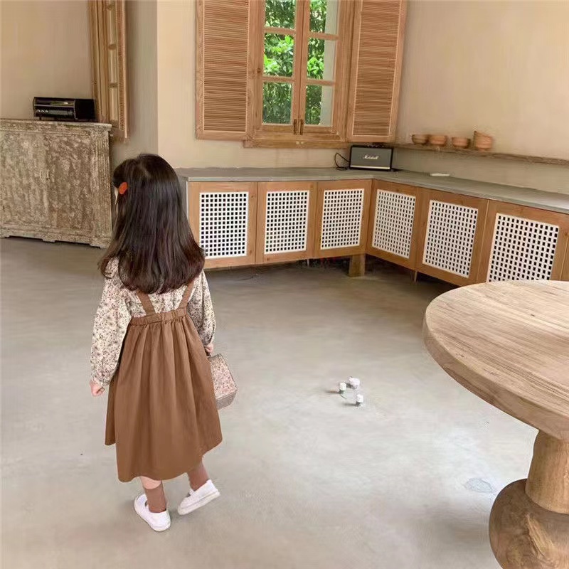 Set Đầm Hai Dây In Hoa Phong Cách Hàn Quốc Thời Trang Cho Bé Gái