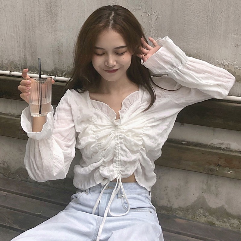 Áo tay dài cổ V màu trơn thiết kế tinh tế thời trang cho nữ | BigBuy360 - bigbuy360.vn