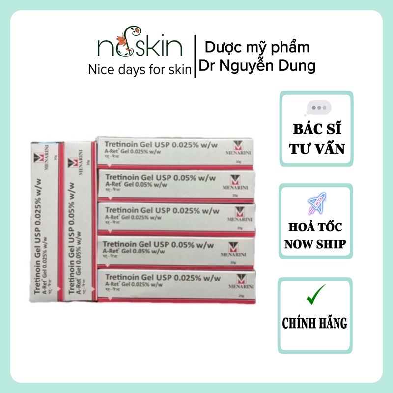 Tretinoin Aret gel 0.025%-0.05%-0.1% giảm mụn, ngăn ngừa lão hoá