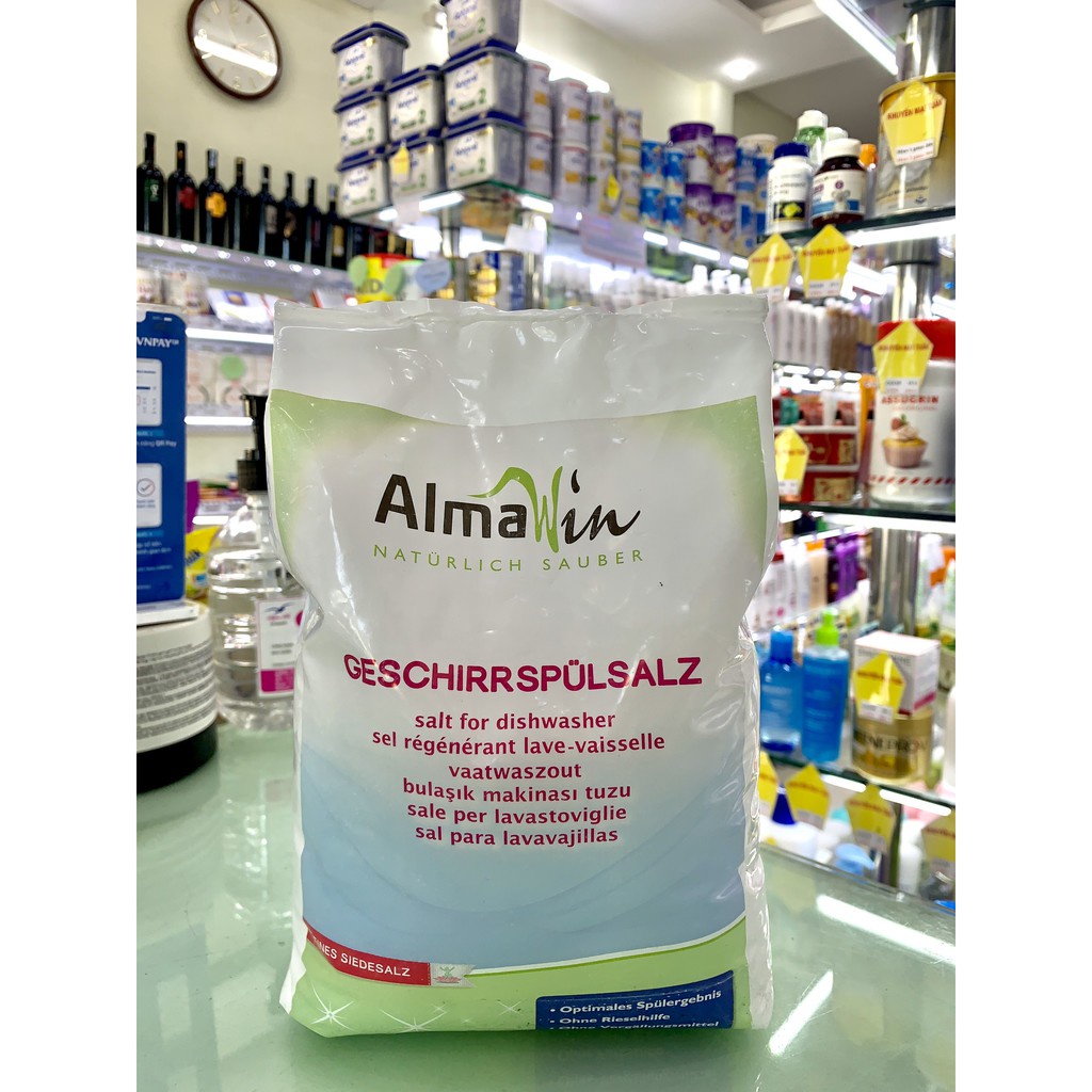 Muối cho máy rửa bát Almawin 2kg - Sản phẩm hữu cơ nhập khẩu Đức - An toàn cho sức khoẻ