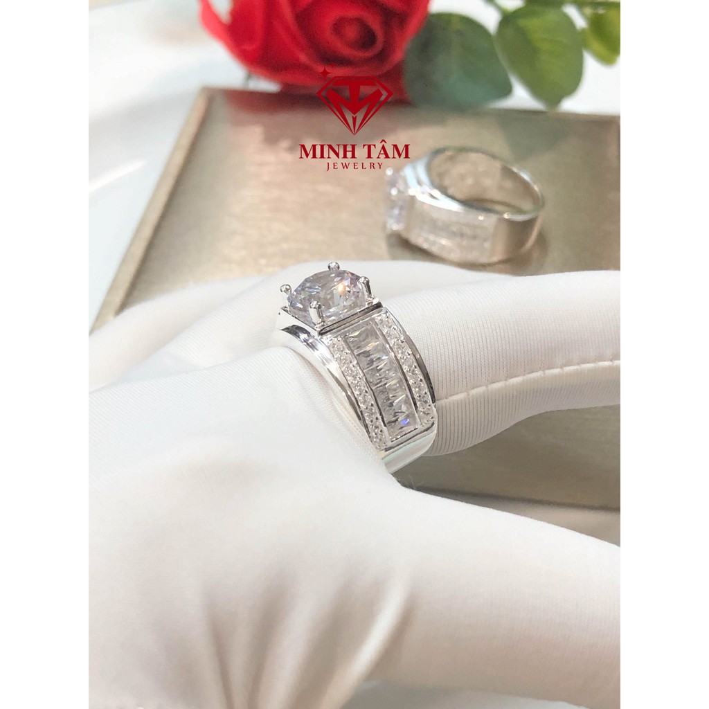 Nhẫn bạc nam ổ đá chủ 7 ly bạc 950,Nhẫn nam ổ đá cao 7 ly bạc 950 cao cấp-Minh Tâm Jewelry