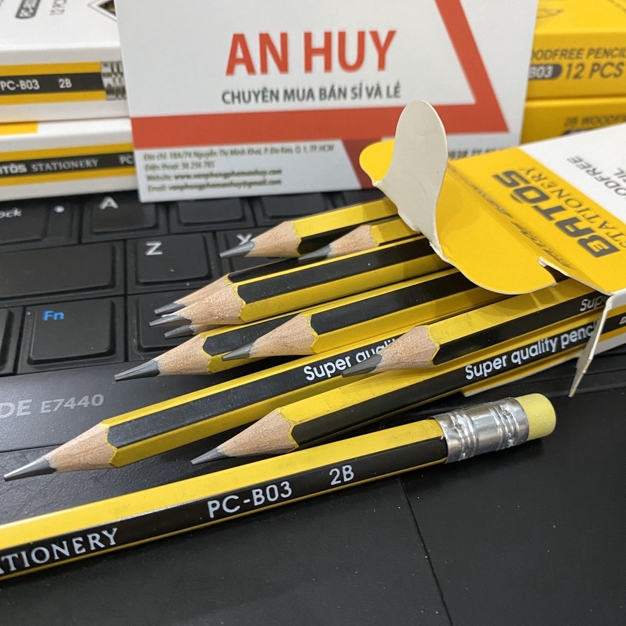 HỘP 12 CÂY Bút chì gỗ có gôm 2B Batos Pencil PC-B03