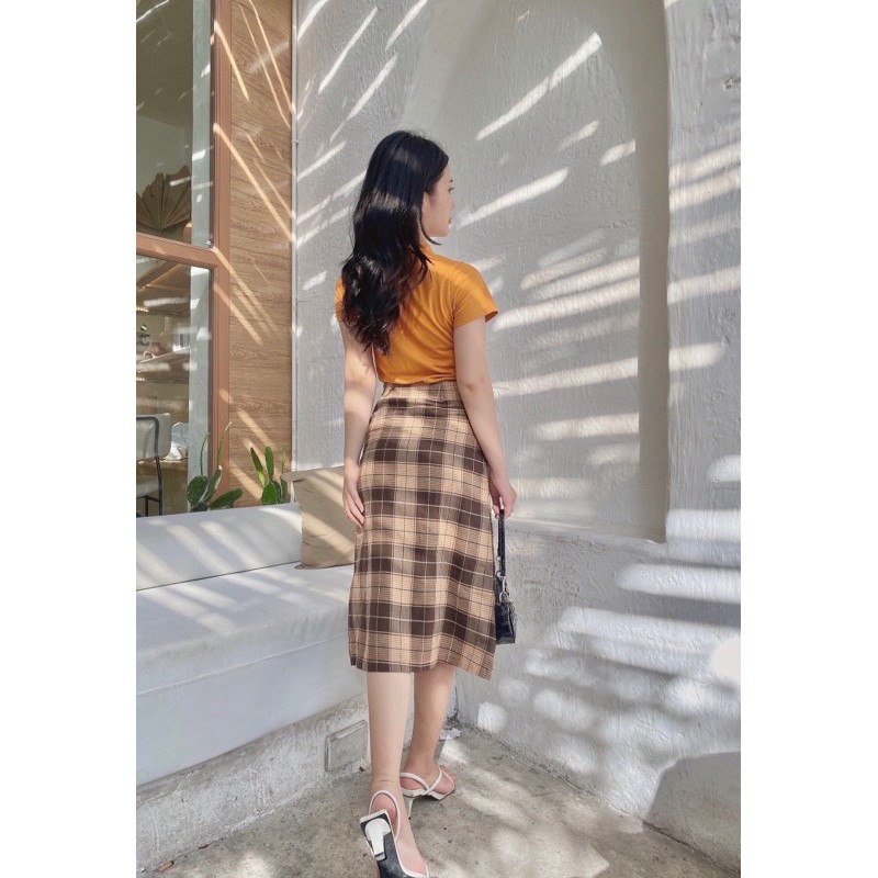 [ẢNH THẬT] Set áo thun cổ trụ + Chân váy caro màu siêu Tây | BigBuy360 - bigbuy360.vn