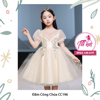 Đầm Váy Công Chúa Bé Gái Cao Cấp Ren Vàng CC196