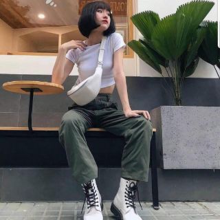 Áo crop top thun gân ngắn tay trơn basic _KA