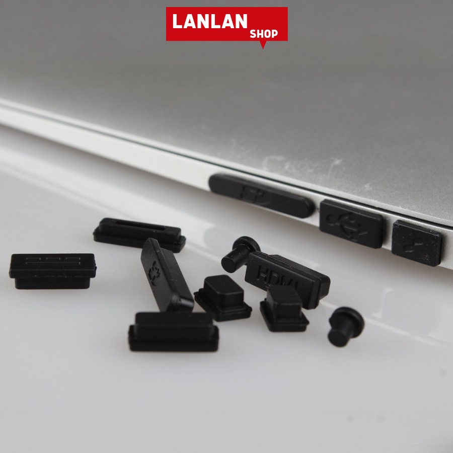 Nút chống bụi, chống nước dành cho Macbook Air, Pro (Đen + Trong suốt)