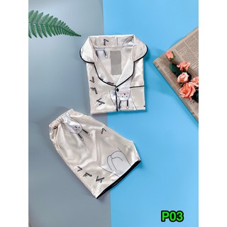 BỘ PIZAMA PHI LỤA HÌNH CỘC TAY QUẦN ĐÙI (FREE SIZE 45-57KG)