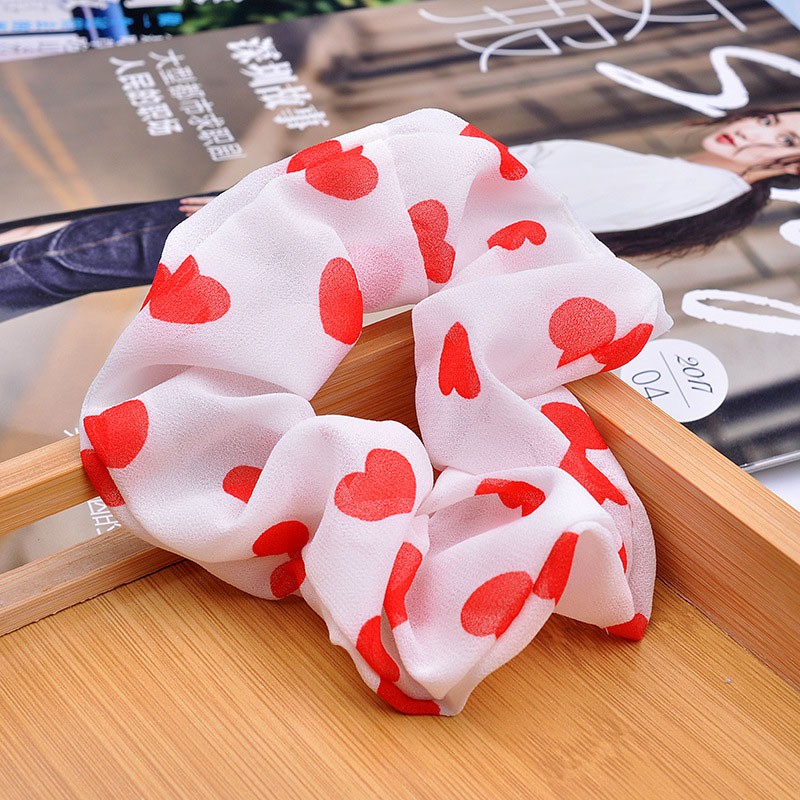 Dây Buộc Tóc Vải Chiffon Co Giãn In Hình Trái Tim